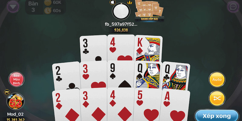 Ở game bài Mậu Binh sắp xếp thành các chi khác nhau