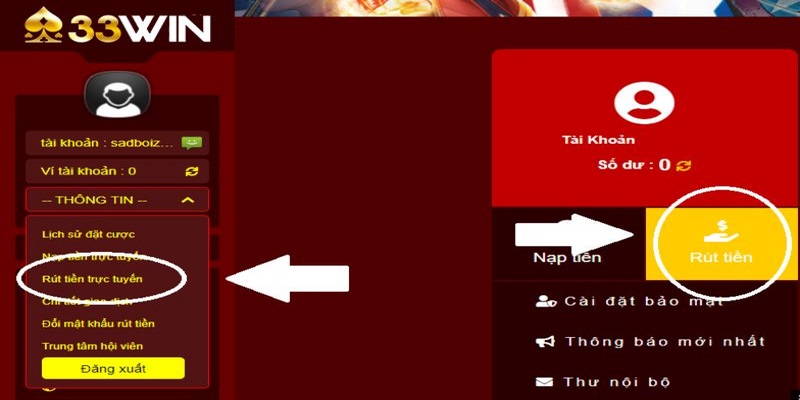 Quy trình rút tiền 33WIN cực nhanh trên website